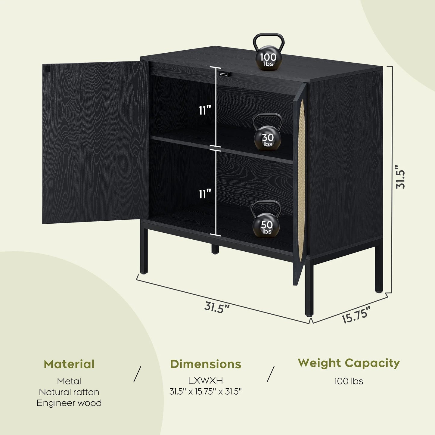 Brafabhome Sideboard Cabinet with Natural Rattan Decorated Doors