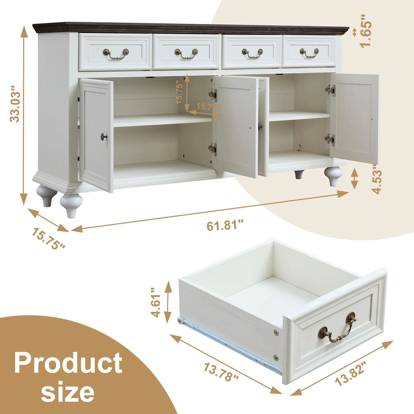 Brafabhome 62'' Buffet Cabinet with Storage,Large Sideboard Kitchen Cabinet with 4 Doors and 4 Drawer