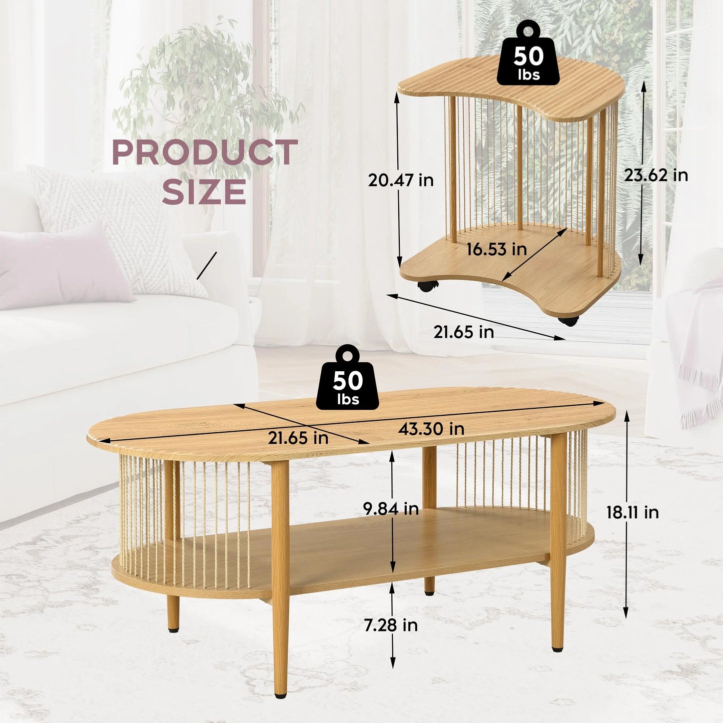 Brafabhome Oval Boho TV Console, Mid-Century Modern, Up to 65", Hand-Woven Ropes, Sturdy Steel Leg