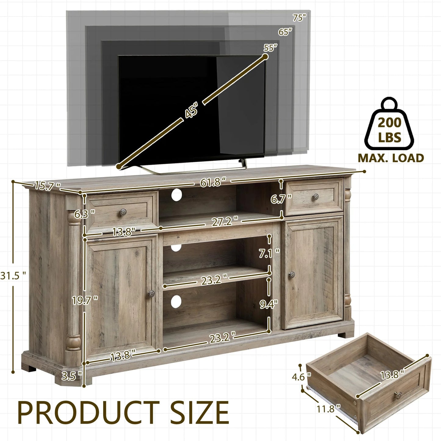 Brafabhome 62'' Buffet Cabinet with Storage,Large Sideboard Kitchen Cabinet with 4 Doors and 4 Drawer