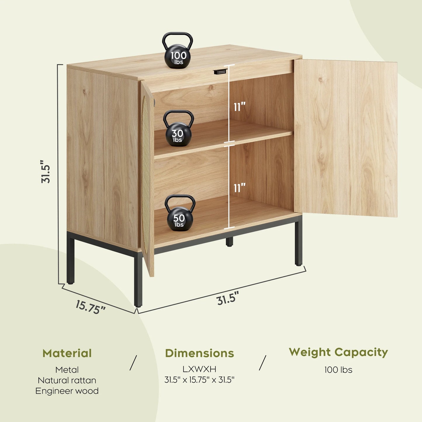 Brafabhome Sideboard Cabinet with Natural Rattan Decorated Doors