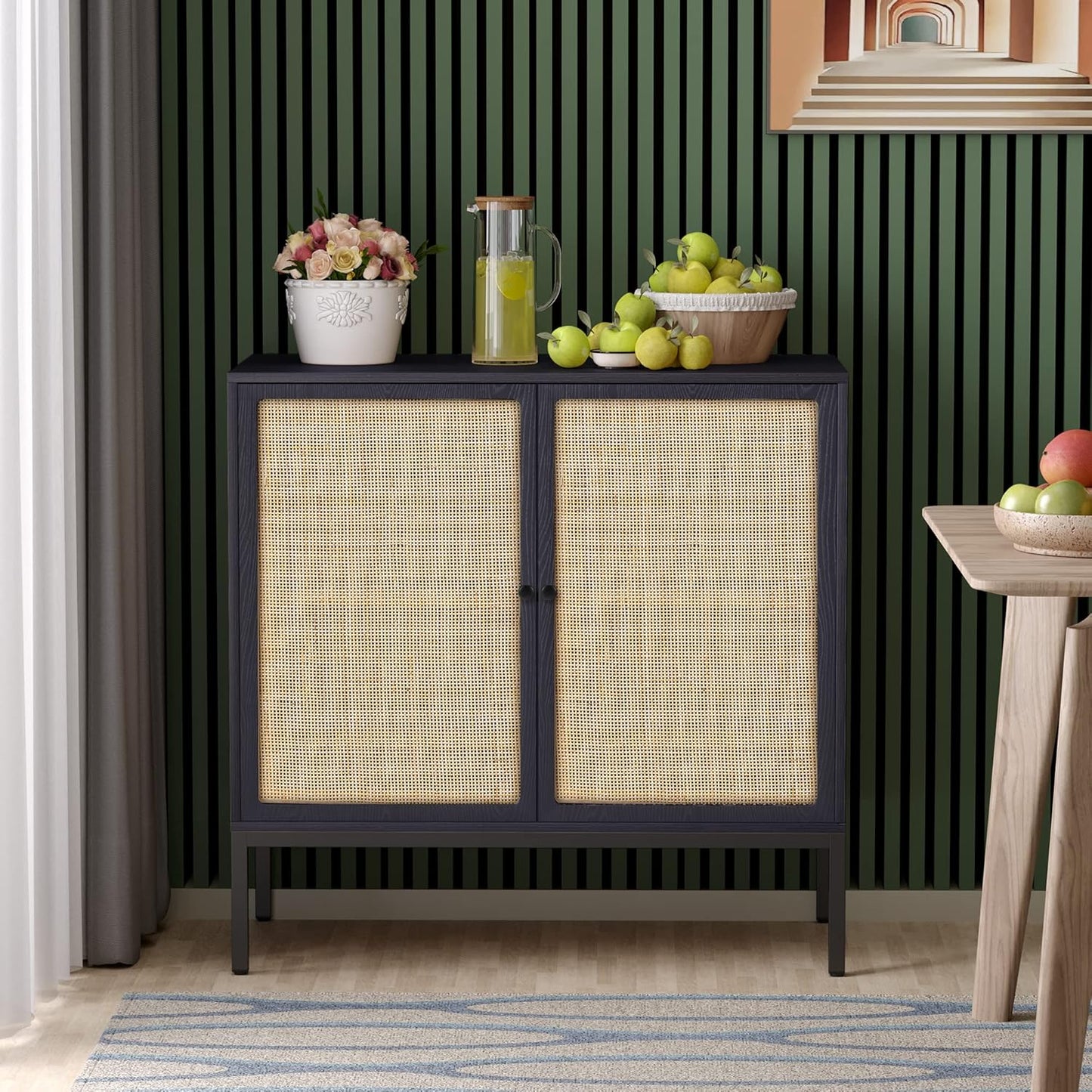 Brafabhome Sideboard Storage Cabinet with Handmade Natural Rattan Doors, Buffet Cabinet with Storage Shelf for Living Room, Dining Room, Entryway, Kitchen