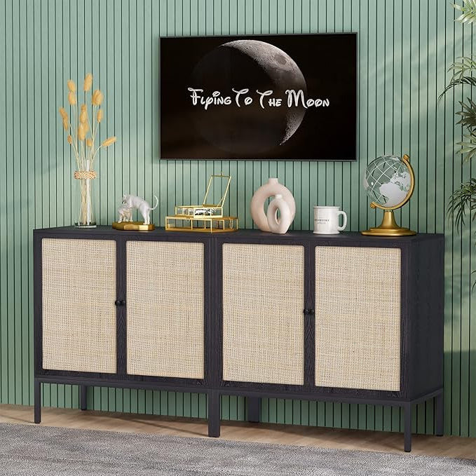 Brafabhome Sideboard Storage Cabinet with Handmade Natural Rattan Doors, Buffet Cabinet with Storage Shelf for Living Room, Dining Room, Entryway, Kitchen