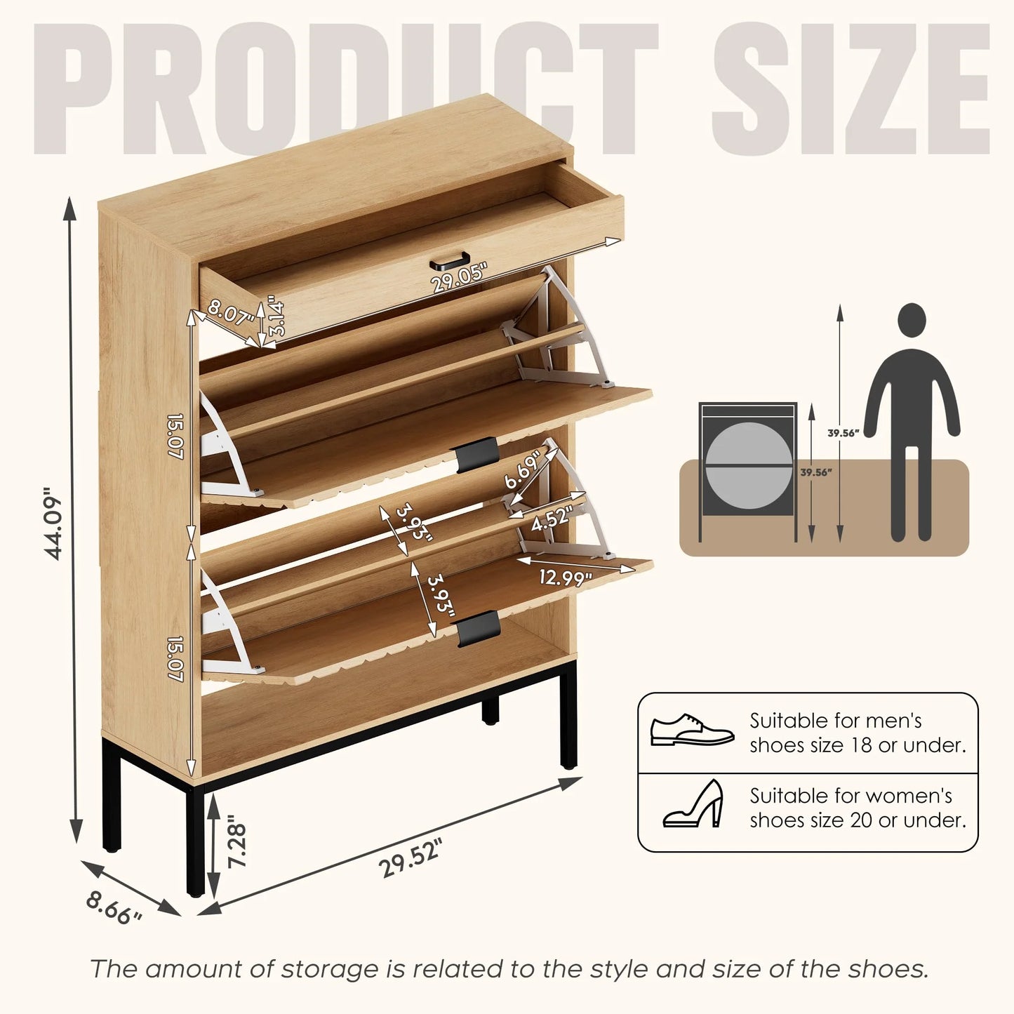Brafabhome Shoe Storage Cabinet Slim Entryway Shoe Organizer with Half linear Circle Doors