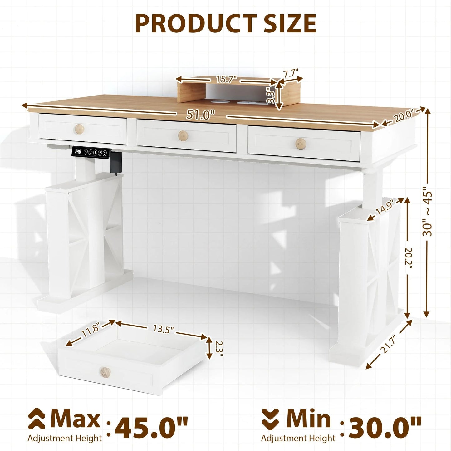 Brafabhome Electric Standing Desk, 51"×20" Electric Height, Adjustable Desk with Safety Alarms, Memory Presets - Ideal for Office and Home Workspace