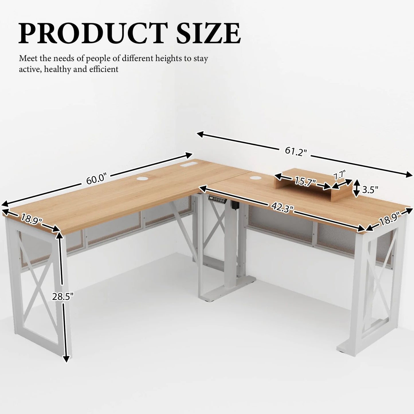 Brafabhome L Shaped Adjustable Standing Desk with Power Outlets, 61 Inch Electric Computer Desk for Work Office Home