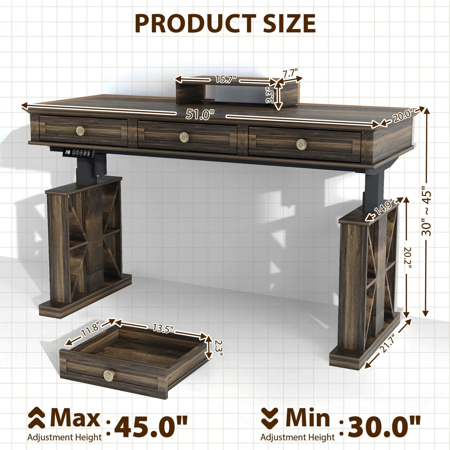 Brafabhome Electric Standing Desk, 51"×20" Electric Height, Adjustable Desk with Safety Alarms, Memory Presets - Ideal for Office and Home Workspace