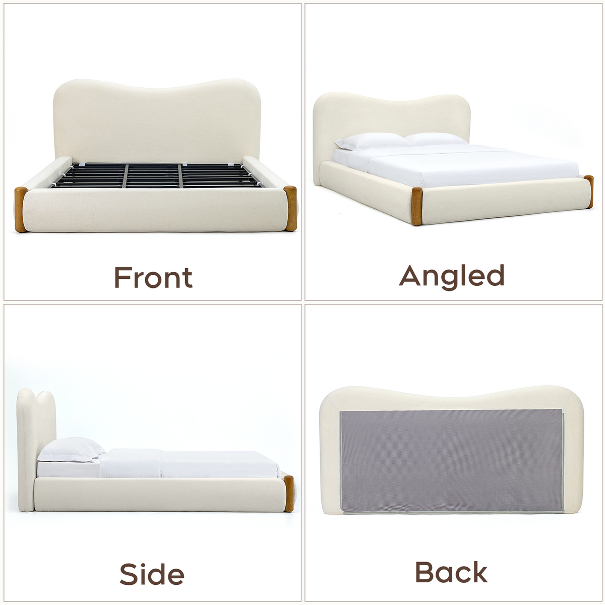 Brafabhome AirFrame Bed Frame with 5.5" Thick Curved Headboard, Modern Cloud Upholstered Platform Bed Frame with Solid Wood Legs, No Box Spring Needed, Easy Assembly | White
