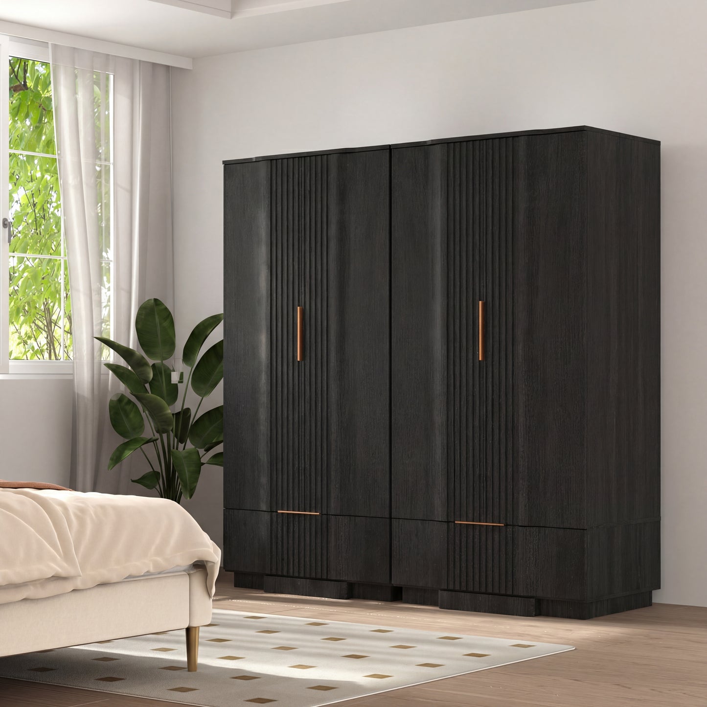 Brafabhome 67" Fluted Armoire Wardrobe Closet with Drawer, Wooden Fluted Doors Wardrobe Cabinet with Adjustable Shelf for Bedroom