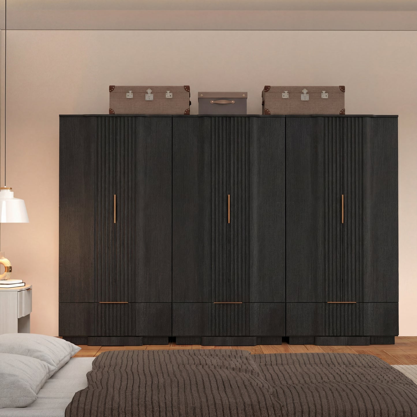 Brafabhome 67" Fluted Armoire Wardrobe Closet with Drawer, Wooden Fluted Doors Wardrobe Cabinet with Adjustable Shelf for Bedroom