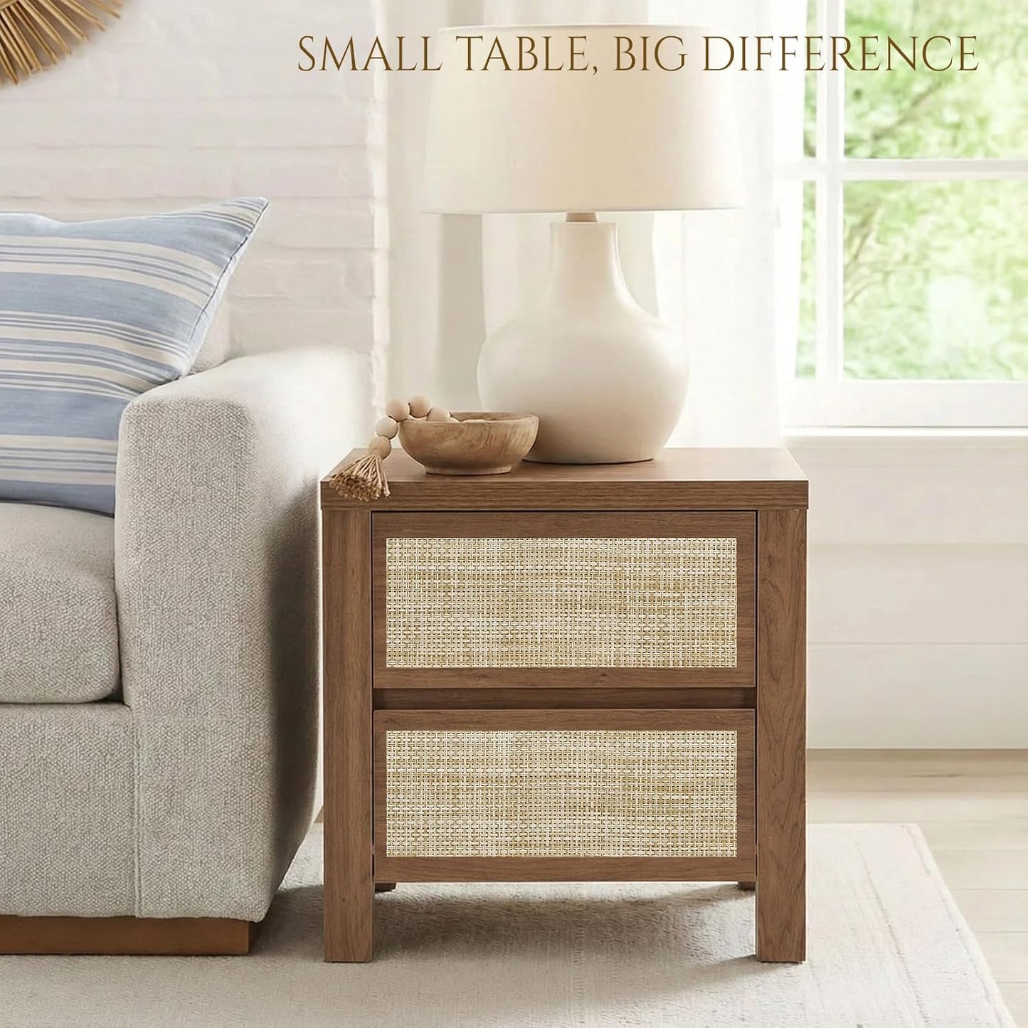 Brafabhome Modern Nightstands with Fast Charging Station, Rattan Storage Bedside Tables Night Stand with Drawers for Bedroom Living Room