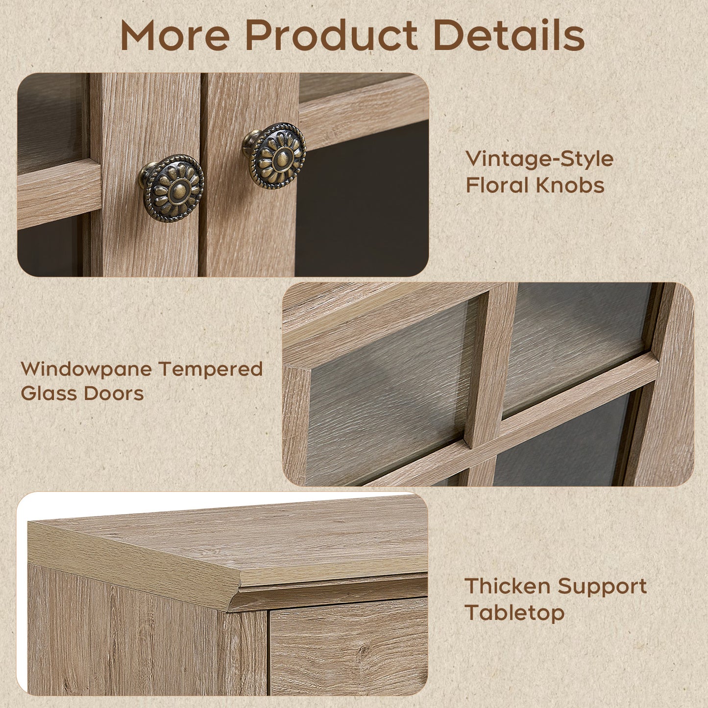 Brafabhome 31.5"W Sideboard Cabinet with Drawer & Glass Doors, Farmhouse Buffet Storage Credenza with Adjustable Shelf, Modern Coffee Bar Console for Living Room Dining Room | Light Oak