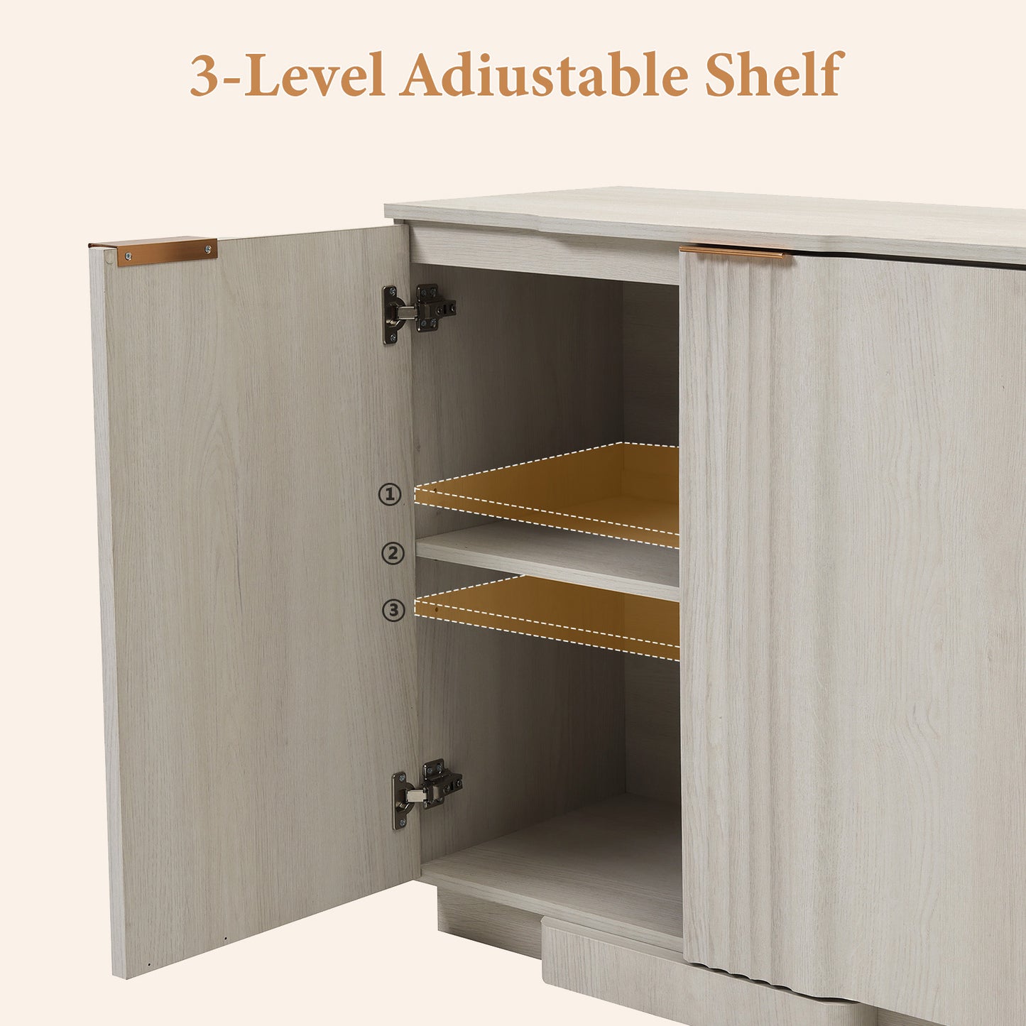 Brafabhome Fluted Buffet Cabinet with Storage, Accent Sideboard Credenza with Adjustable Shelves, Modern Curved Media Console Coffee Bar Table for Living Kitchen Dining Room