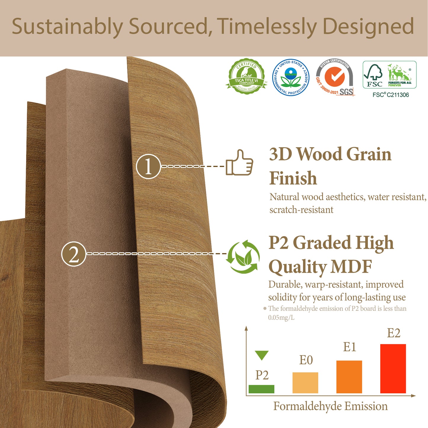 rafabhome Curved Profile Fluted Nightstand with Charging Station, Modern Large Nightstands with Drawer, Wood Bedside Table with Open Shelf for Bedroom Living Room Home Office