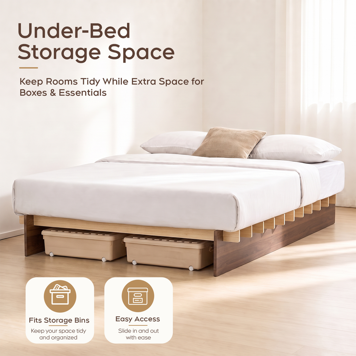 Brafabhome Brich Plywood Queen Bed Frame with Solid Wood Slat Support, Joinery Wood Platform with 8" Under-Bed Storage, No Box Spring Needed, No-Tool Assembly,