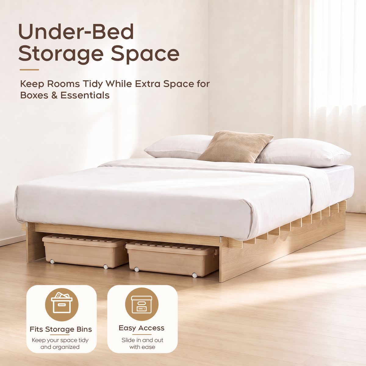 Brafabhome Brich Plywood Queen Bed Frame with Solid Wood Slat Support, Joinery Wood Platform with 8" Under-Bed Storage, No Box Spring Needed, No-Tool Assembly,