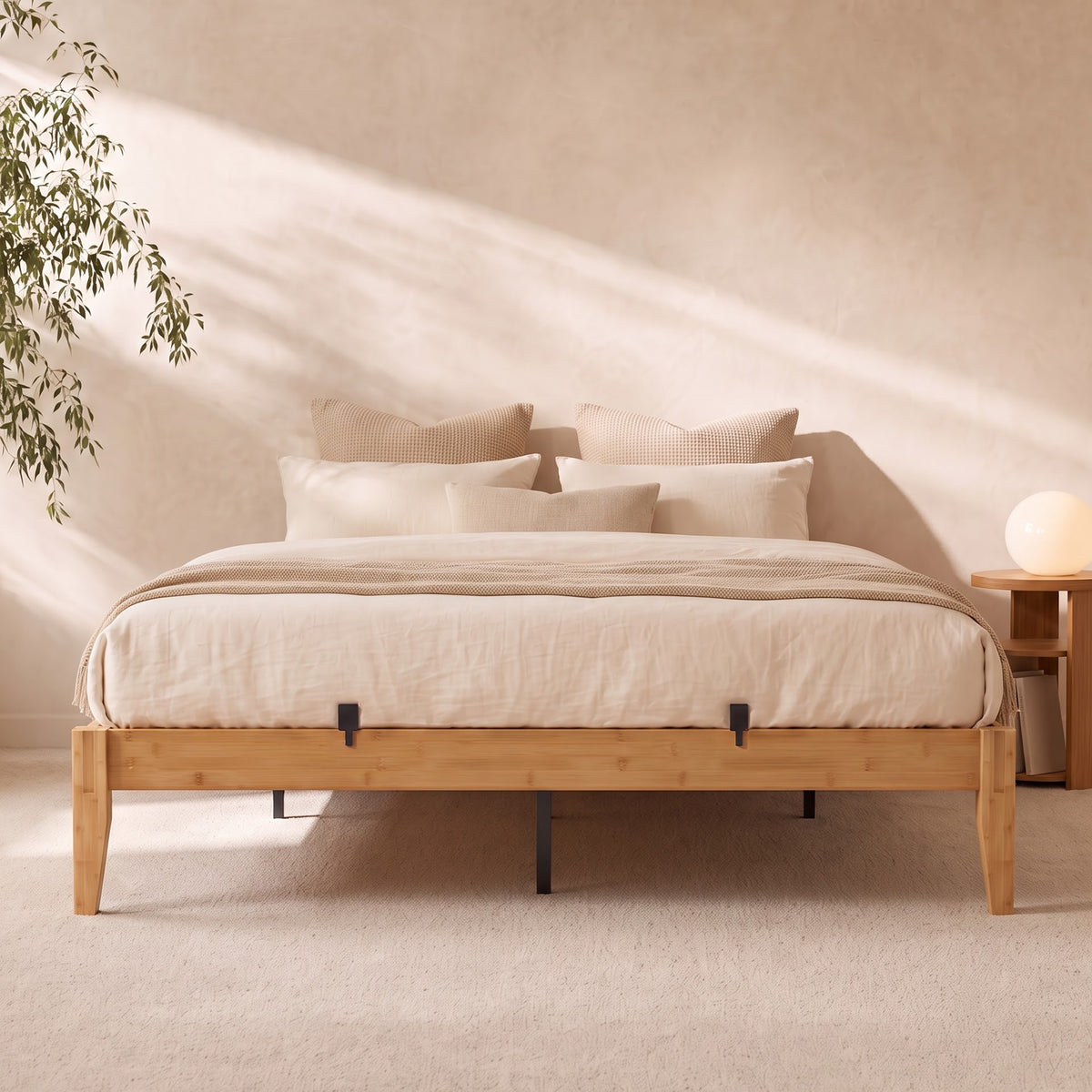 Brafabhome Bamboo Platform Bed Frame with Sturdy Support Legs, Joinery Bed Frame with Noise Free Solid Wood Slats, 4 Mattress Stoppers, No Box Spring Needed, Easy Assembly