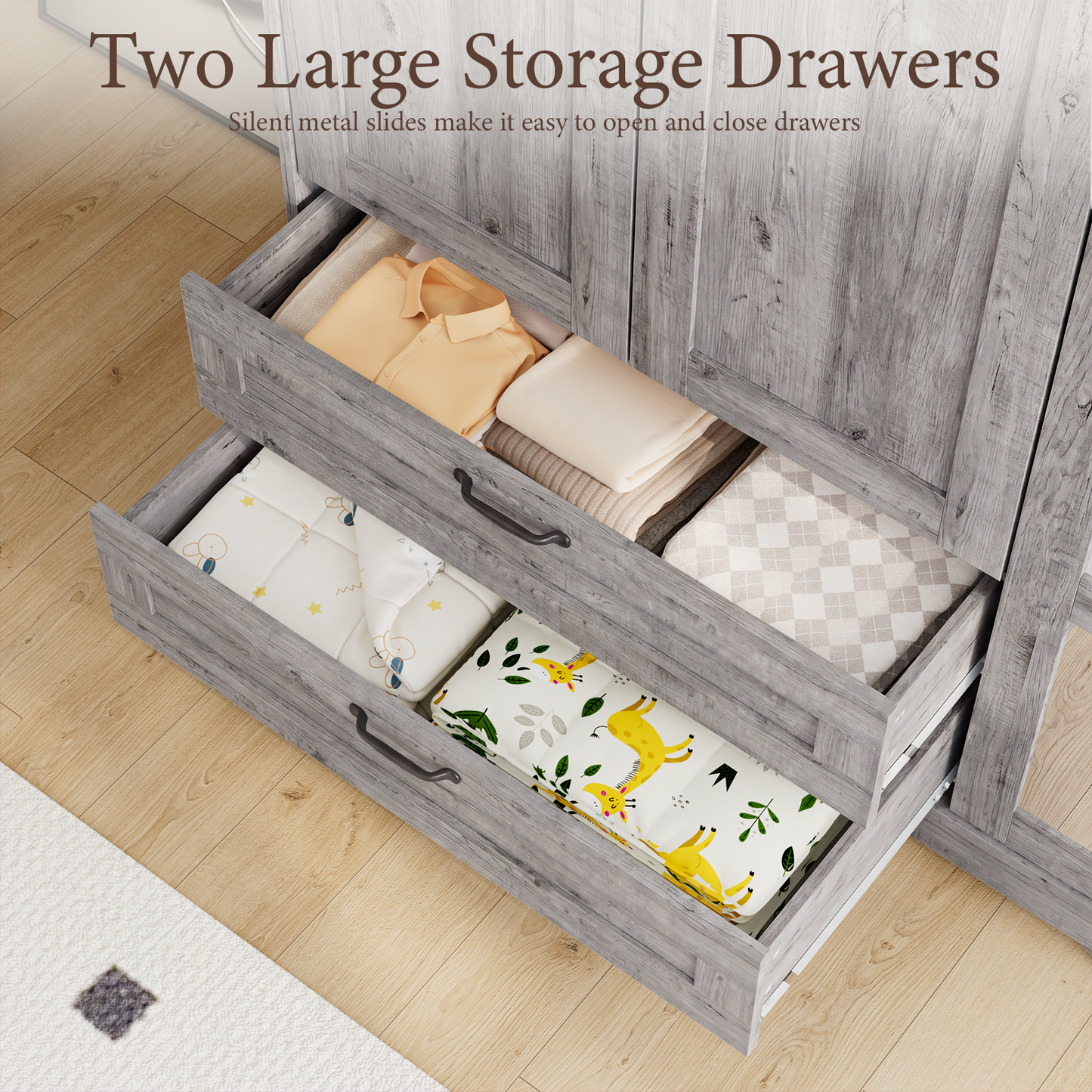 Brafabhome 62"H Wooden Armoire Wardrobe Closet with 2 Drawers, 3 Doors Modern Wardrobe Cabinet with Mirror and Adjustable Shelf for Clothes Coats