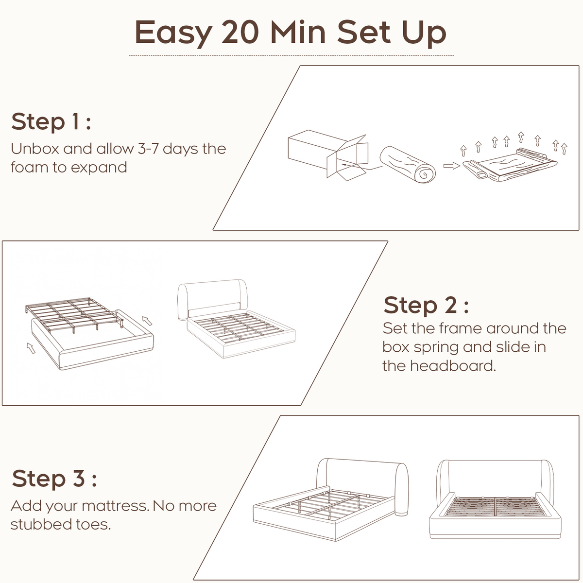 Brafabhome Cloud Bed Frame with Sculpted Wingback Headboard, Upholstered Platform Bed Frame with Wood-Grain Leather-Look Contrast, No Box Spring Needed, Easy Assembly