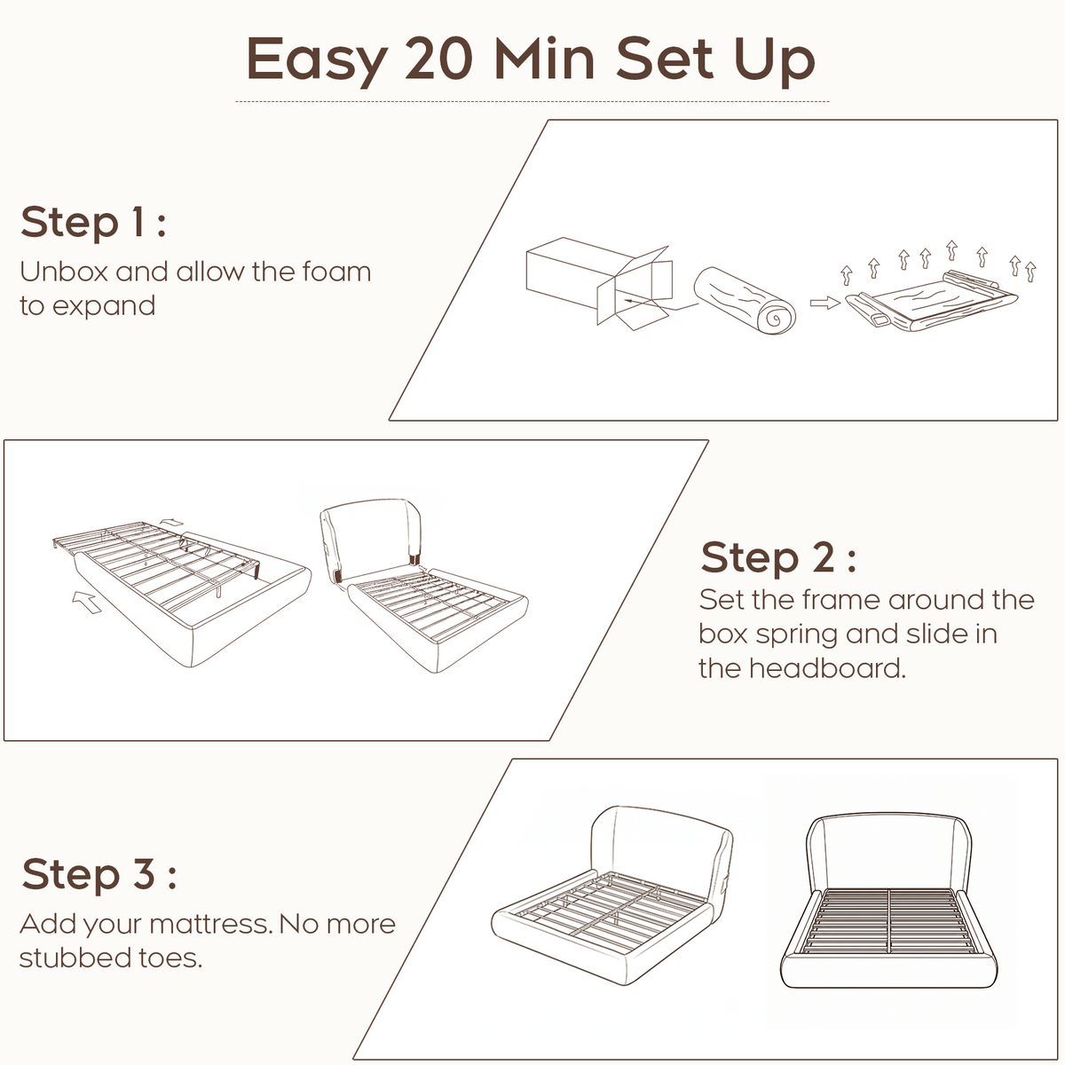 Brafabhome Cloud Bed Frame with 5.1" Thick Fully Padded Frame, Upholstered Platform Bed Frame with Wingback Headboard, Noise-Free, No Box Spring Needed, Easy Assembly | White