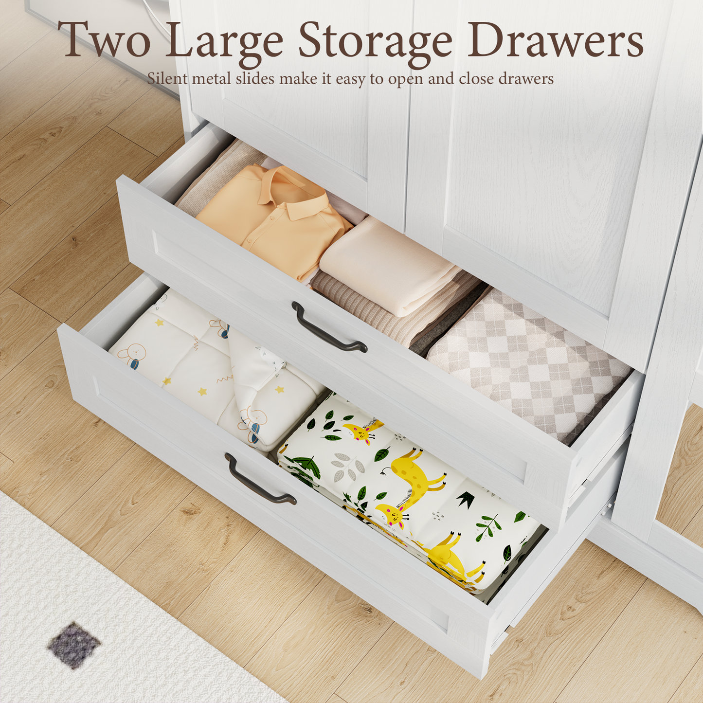 Brafabhome 62"H Wooden Armoire Wardrobe Closet with 2 Drawers, 3 Doors Modern Wardrobe Cabinet with Mirror and Adjustable Shelf for Clothes Coats