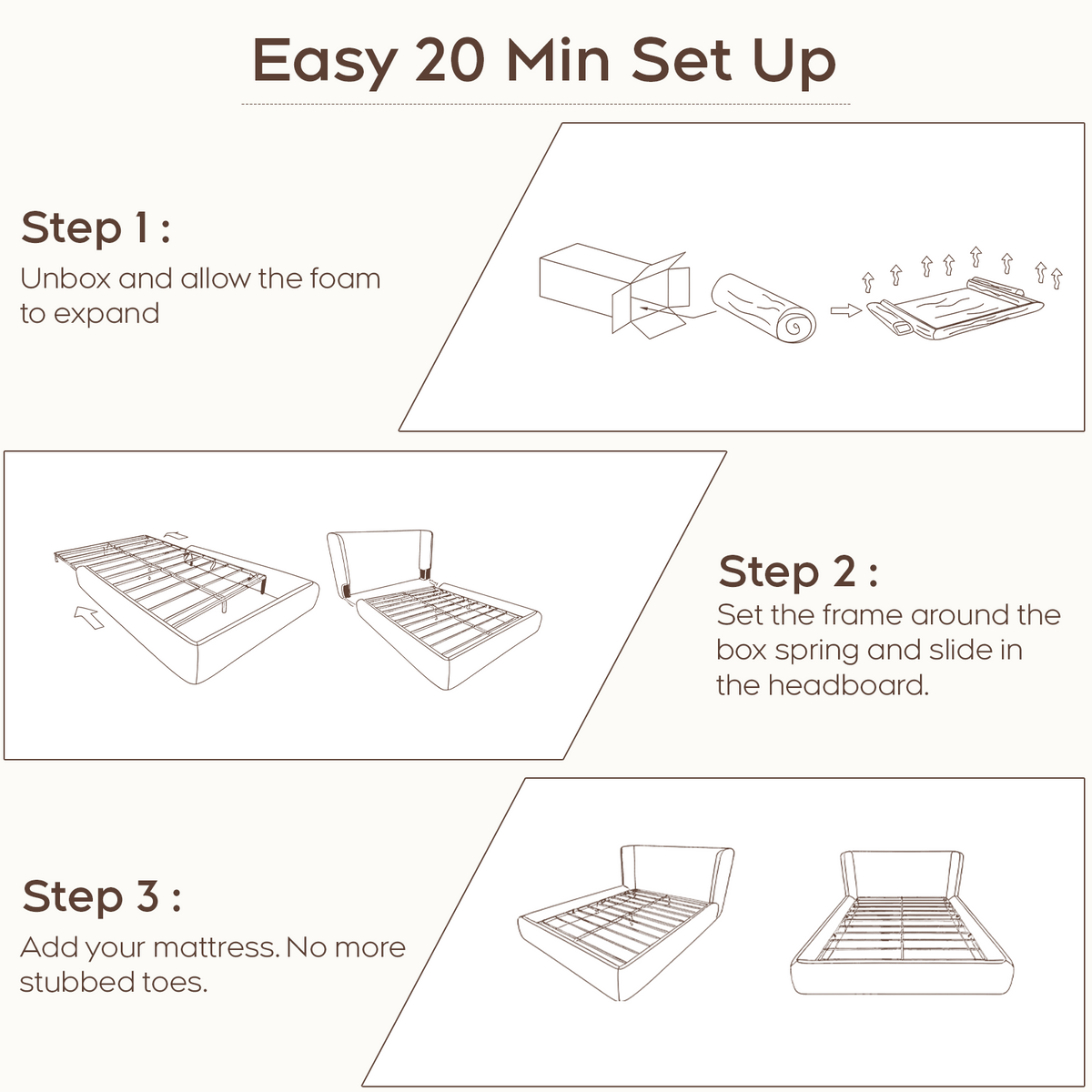 Brafabhome Cloud Bed Frame with 5.9" Thick Fully Padded Frame, Upholstered Platform Bed Frame with Wingback Headboard, Noise-Free, No Box Spring Needed, Easy Assembly