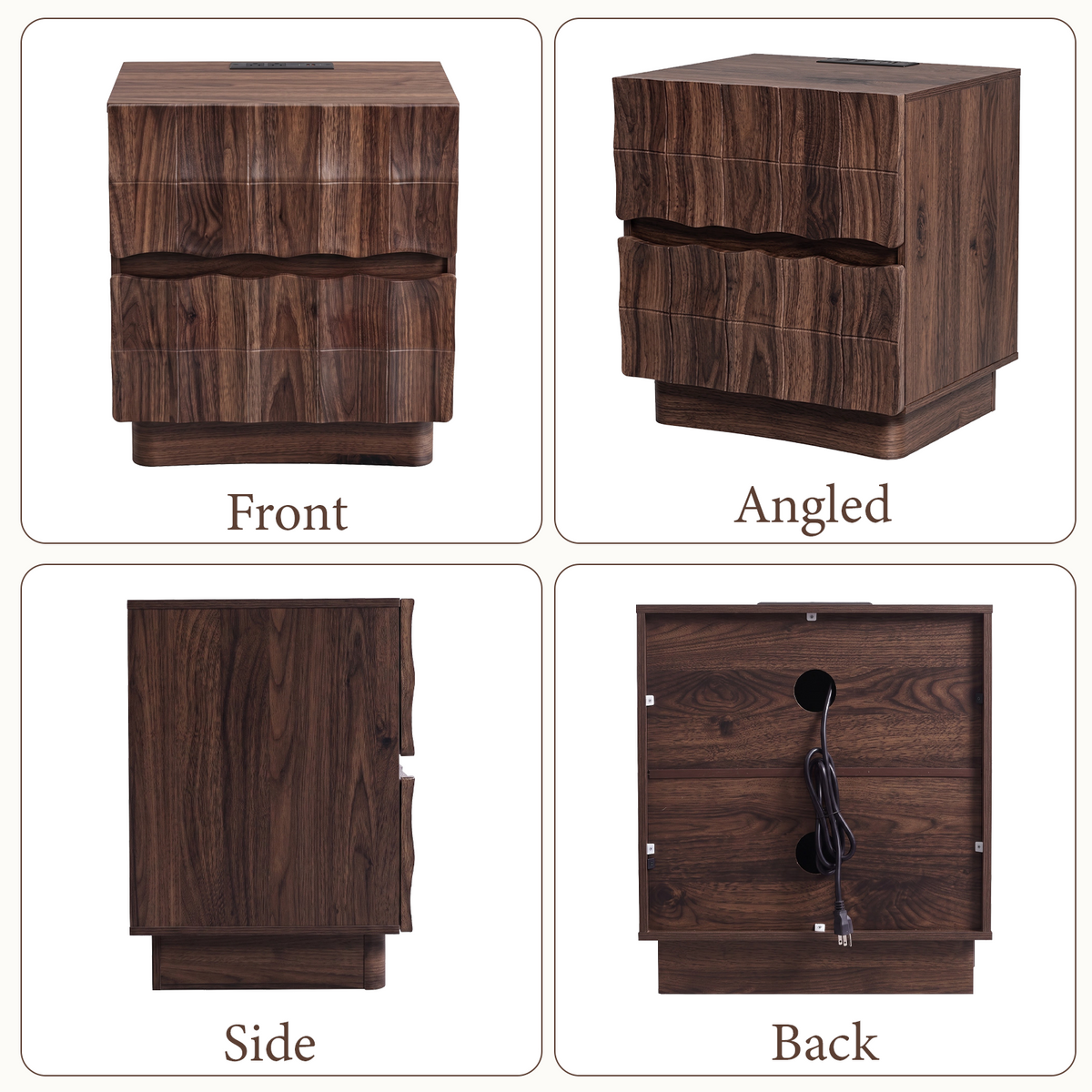 Brafabhome Fast Charing Nightstands with 2 Drawers, Wooden Bedside Table with Artistic 3D Embossed Panel, Farmhouse Night Stand with Storage for Bedroom
