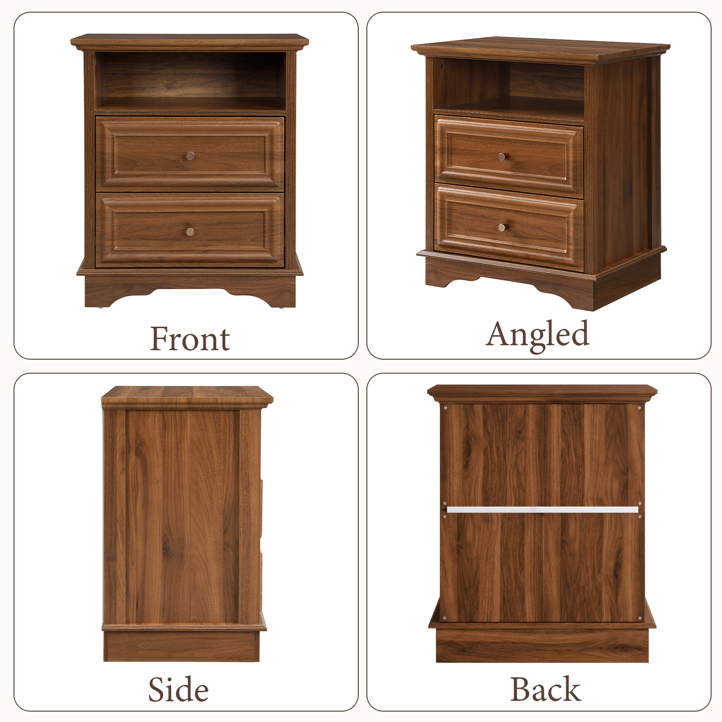 Brafabhome Farmhouse Mid Century Modern Nightstand, 2-Drawer 25" Tall Wood