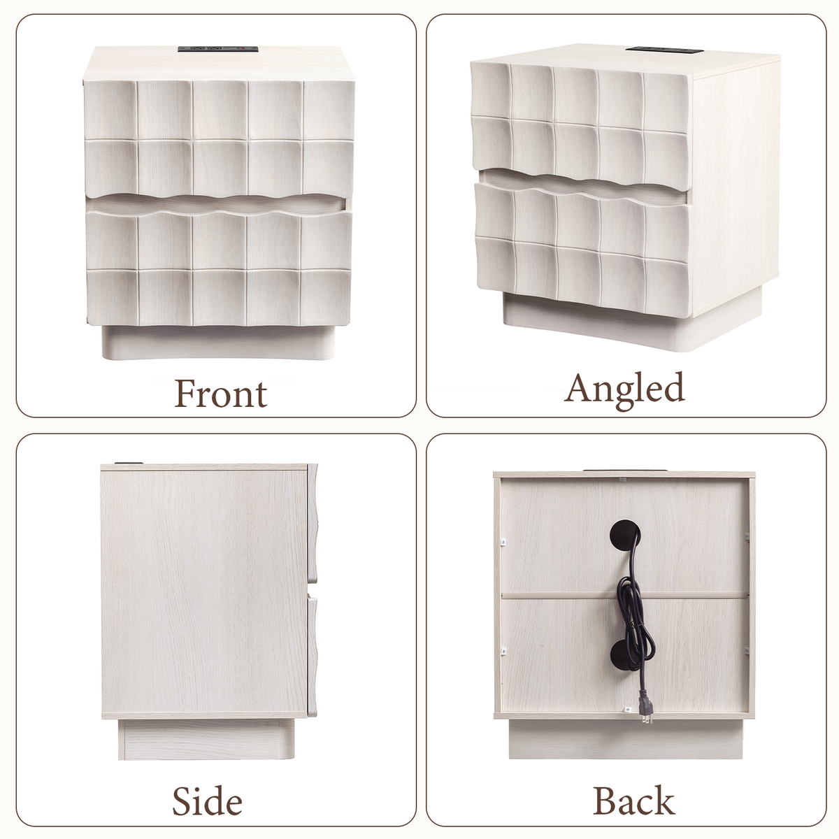Brafabhome Fast Charing Nightstands with 2 Drawers, Wooden Bedside Table with Artistic 3D Embossed Panel, Farmhouse Night Stand with Storage for Bedroom