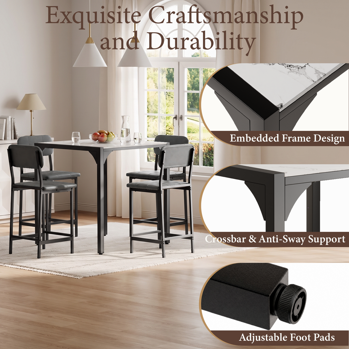 Brafabhome Dining Table Set for 4, Modern Marble Kitchen Table with Upholstered Leather Chairs for Kitchen Dining Room and Small Spaces