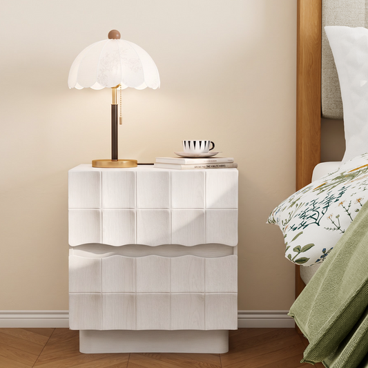 Brafabhome Fast Charing Nightstands with 2 Drawers, Wooden Bedside Table with Artistic 3D Embossed Panel, Farmhouse Night Stand with Storage for Bedroom