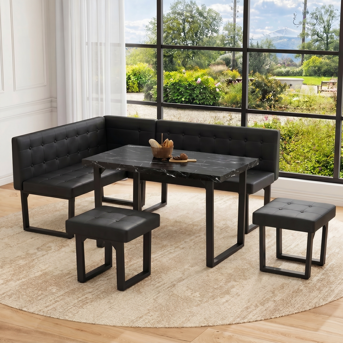 Brafabhome 71.6inch Corner Dining Breakfast Nook with Table and Bench Modern Table Set for Kitchen Dining Room