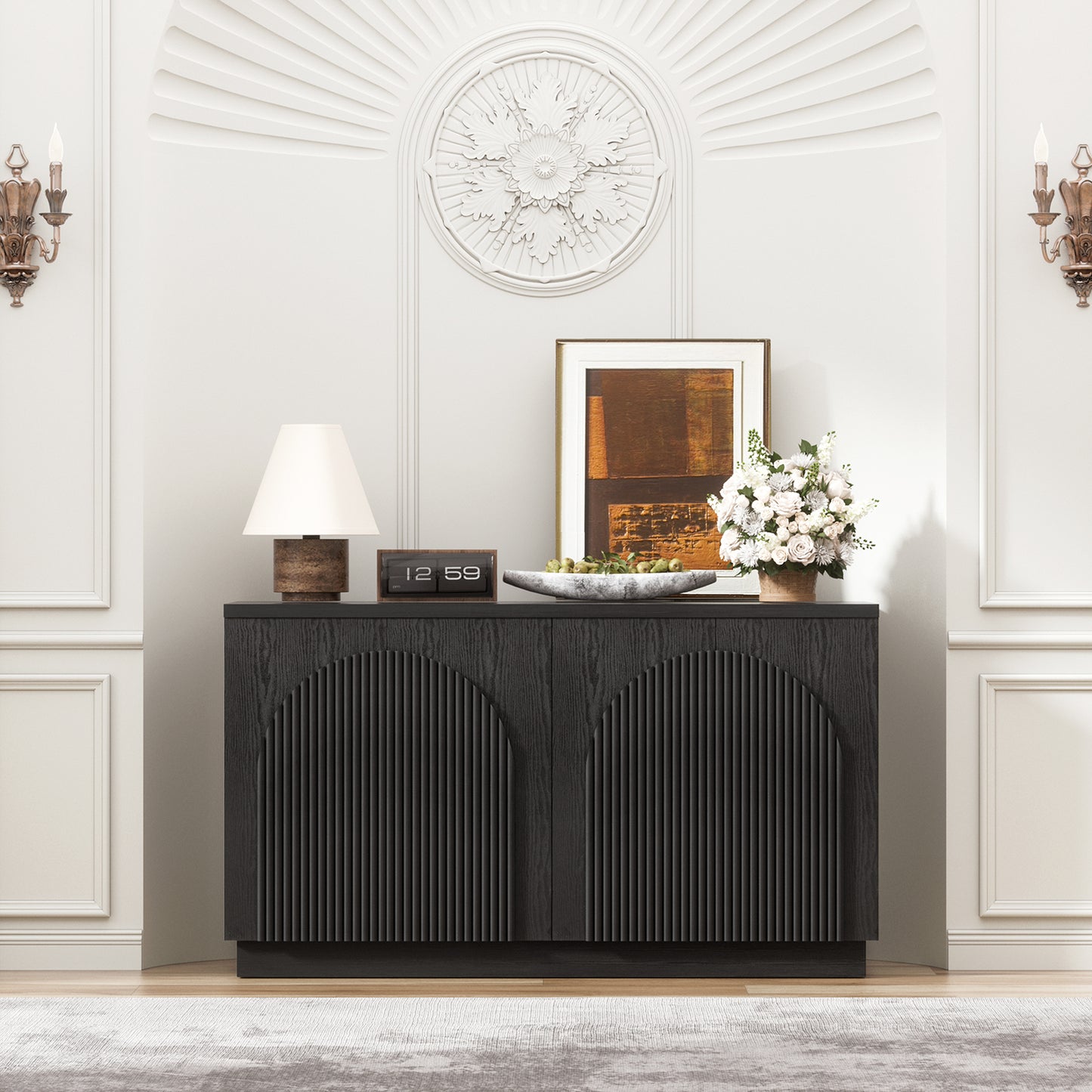 Brafabhome Accent Sideboards Buffet Cabinet with Arched Reeded Design Door, Modern Credenza Storage Cabinet with Adjustable & Removable Shelves for Living Room Bedroom Dinning Room