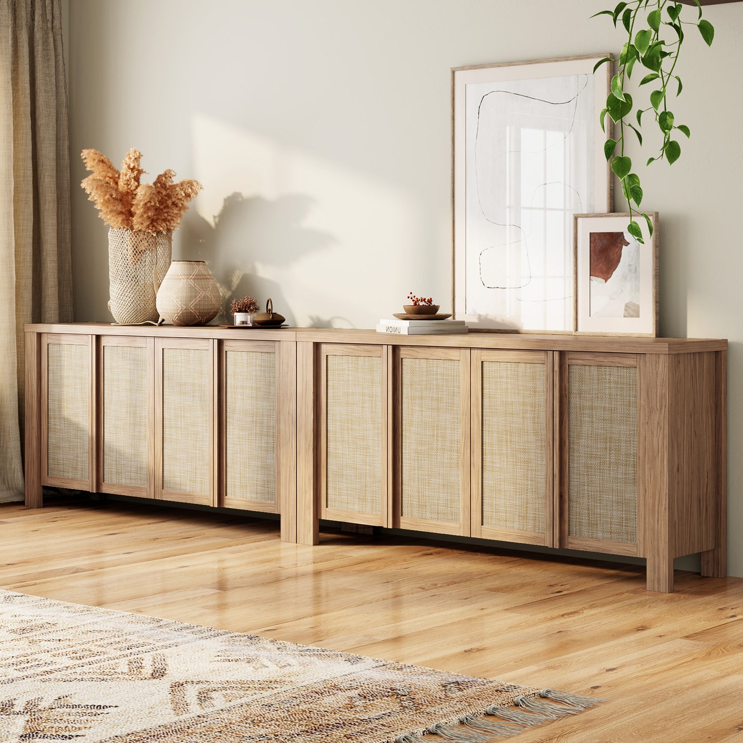 Brafabhome 63" Wide Sideboard with Solid Wood Handles, 4 Doors Buffet Cabinet with Storage Shelf for Living Room, Dining Room, Entryway