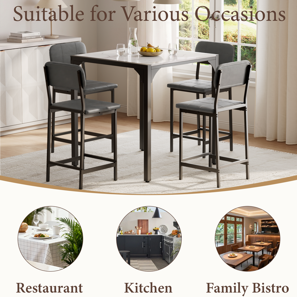 Brafabhome Dining Table Set for 4, Modern Marble Kitchen Table with Upholstered Leather Chairs for Kitchen Dining Room and Small Spaces