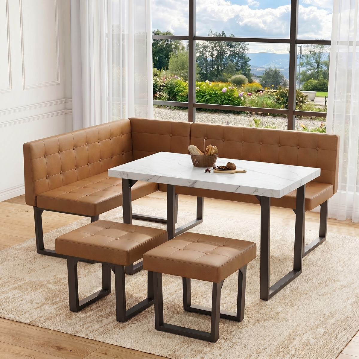Brafabhome 71.6inch Corner Dining Breakfast Nook with Table and Bench Modern Table Set for Kitchen Dining Room