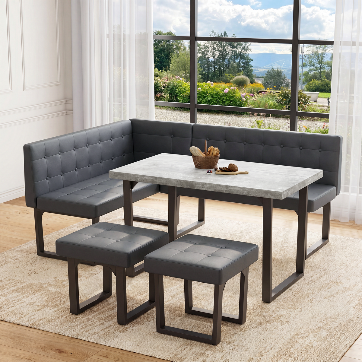 Brafabhome 71.6inch Corner Dining Breakfast Nook with Table and Bench Modern Table Set for Kitchen Dining Room