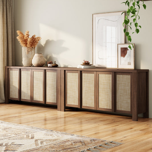 Brafabhome 63" Wide Sideboard with Solid Wood Handles, 4 Doors Buffet Cabinet with Storage Shelf for Living Room, Dining Room, Entryway