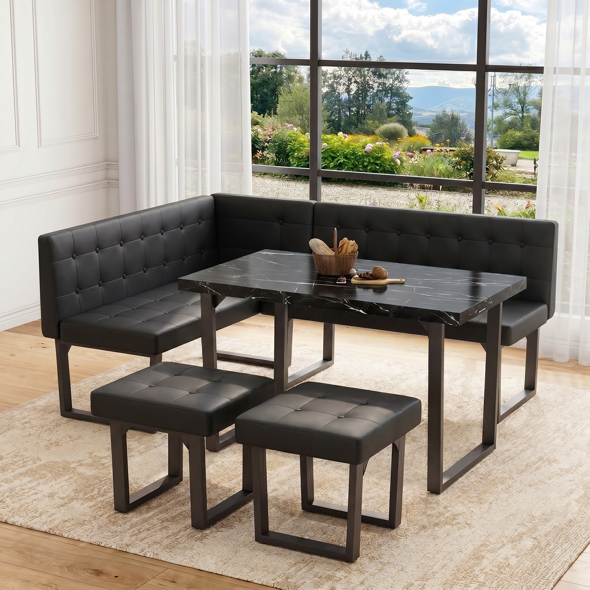 Brafabhome 71.6inch Corner Dining Breakfast Nook with Table and Bench Modern Table Set for Kitchen Dining Room