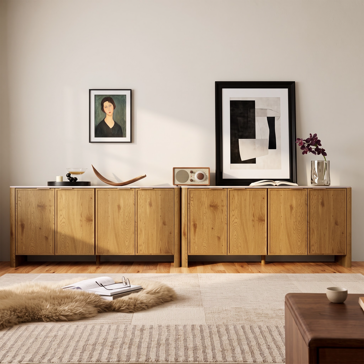 Brafabhome Modern Curved Buffet Cabinet with Storage, 63" Wide Wooden Modular Sideboard Cabinet with Faux Marble Top & Adjustable Shelf for Living Room Dining Room