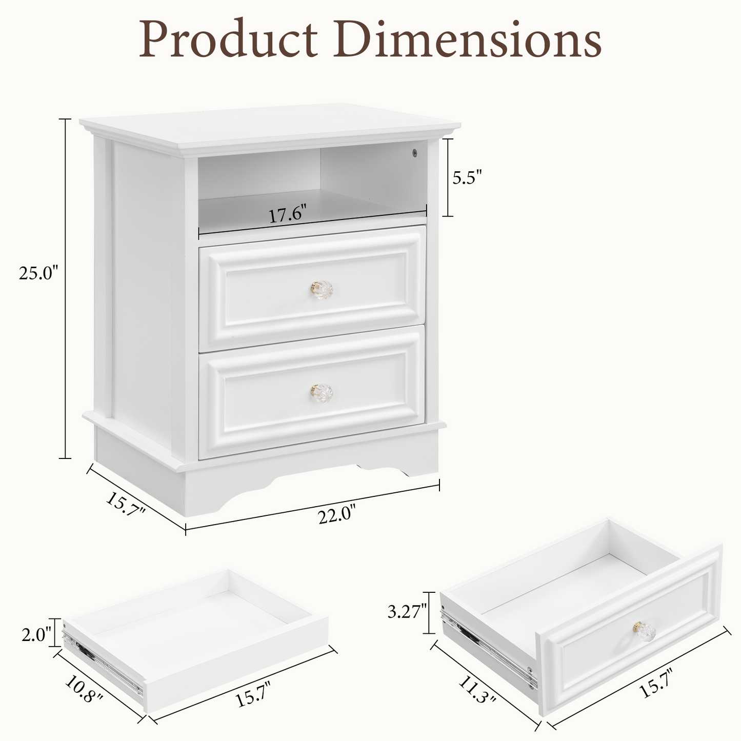 Brafabhome Farmhouse Mid Century Modern Nightstand, 2-Drawer 25" Tall Wood