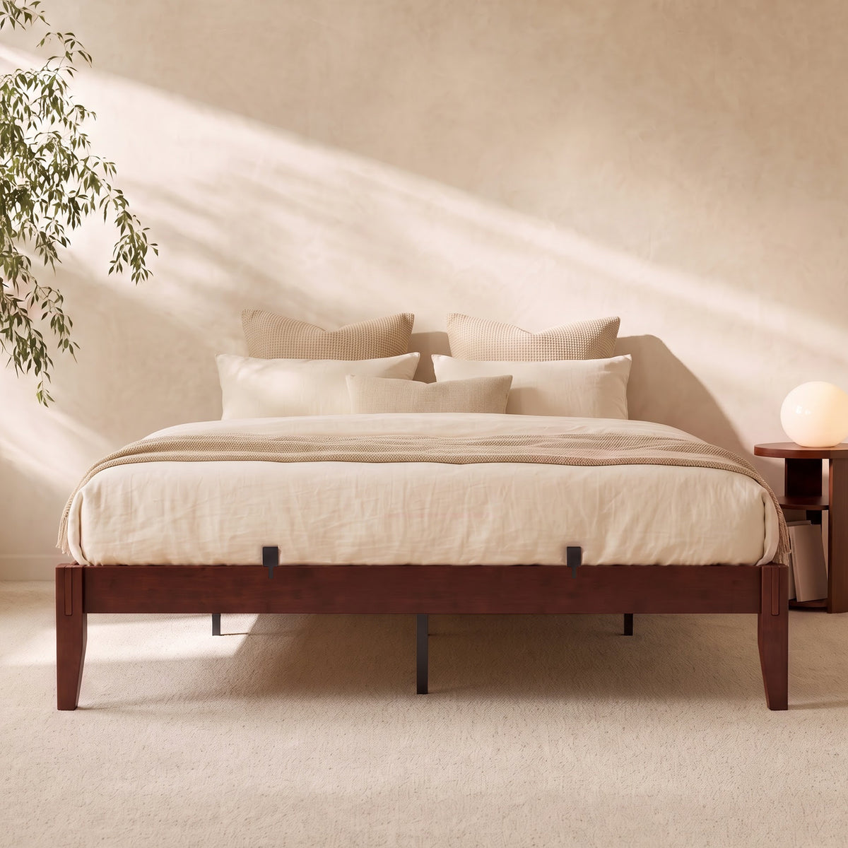 Brafabhome Bamboo Platform Bed Frame with Sturdy Support Legs, Joinery Bed Frame with Noise Free Solid Wood Slats, 4 Mattress Stoppers, No Box Spring Needed, Easy Assembly