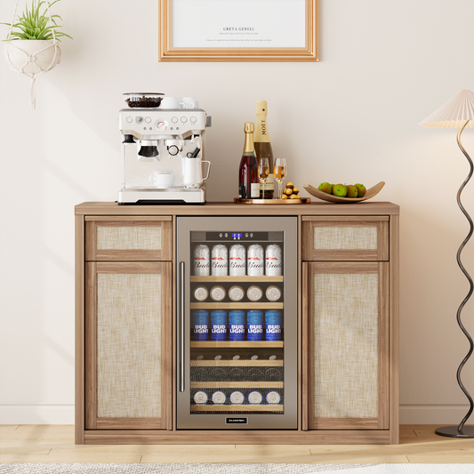 Brafabhome Wine Bar Cabinet with Fridge Space, Liquor Coffee Station with Glass Holder, Snack Organizer with Storage, Mini Fridge Cabinet With Charging Station for Home Theater or Game Room