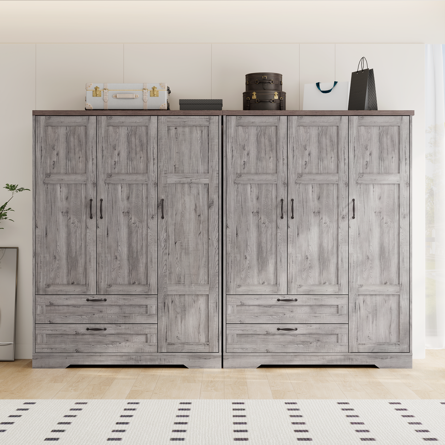 Brafabhome 62"H Wooden Armoire Wardrobe Closet with 2 Drawers, 3 Doors Modern Wardrobe Cabinet with Mirror and Adjustable Shelf for Clothes Coats