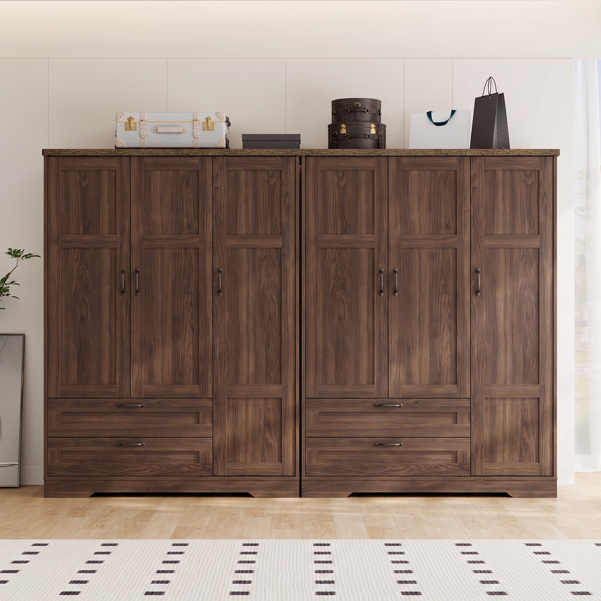 Brafabhome 62"H Wooden Armoire Wardrobe Closet with 2 Drawers, 3 Doors Modern Wardrobe Cabinet with Mirror and Adjustable Shelf for Clothes Coats