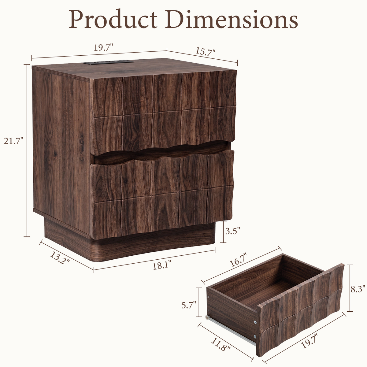 Brafabhome Fast Charing Nightstands with 2 Drawers, Wooden Bedside Table with Artistic 3D Embossed Panel, Farmhouse Night Stand with Storage for Bedroom