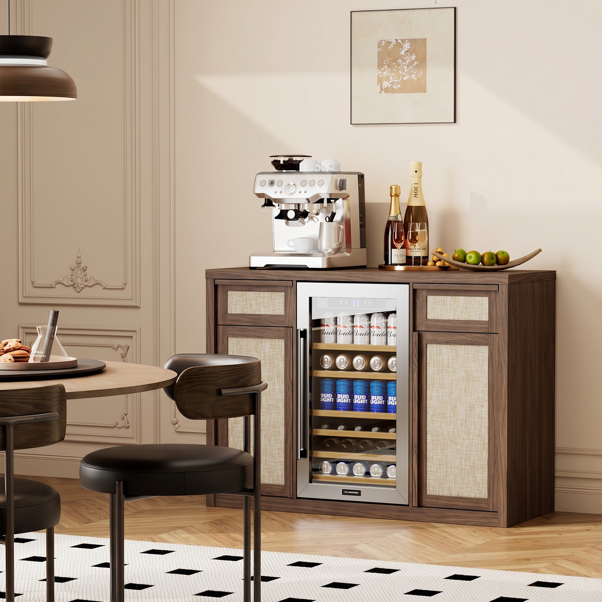 Brafabhome Wine Bar Cabinet with Fridge Space, Liquor Coffee Station with Glass Holder, Snack Organizer with Storage, Mini Fridge Cabinet With Charging Station for Home Theater or Game Room
