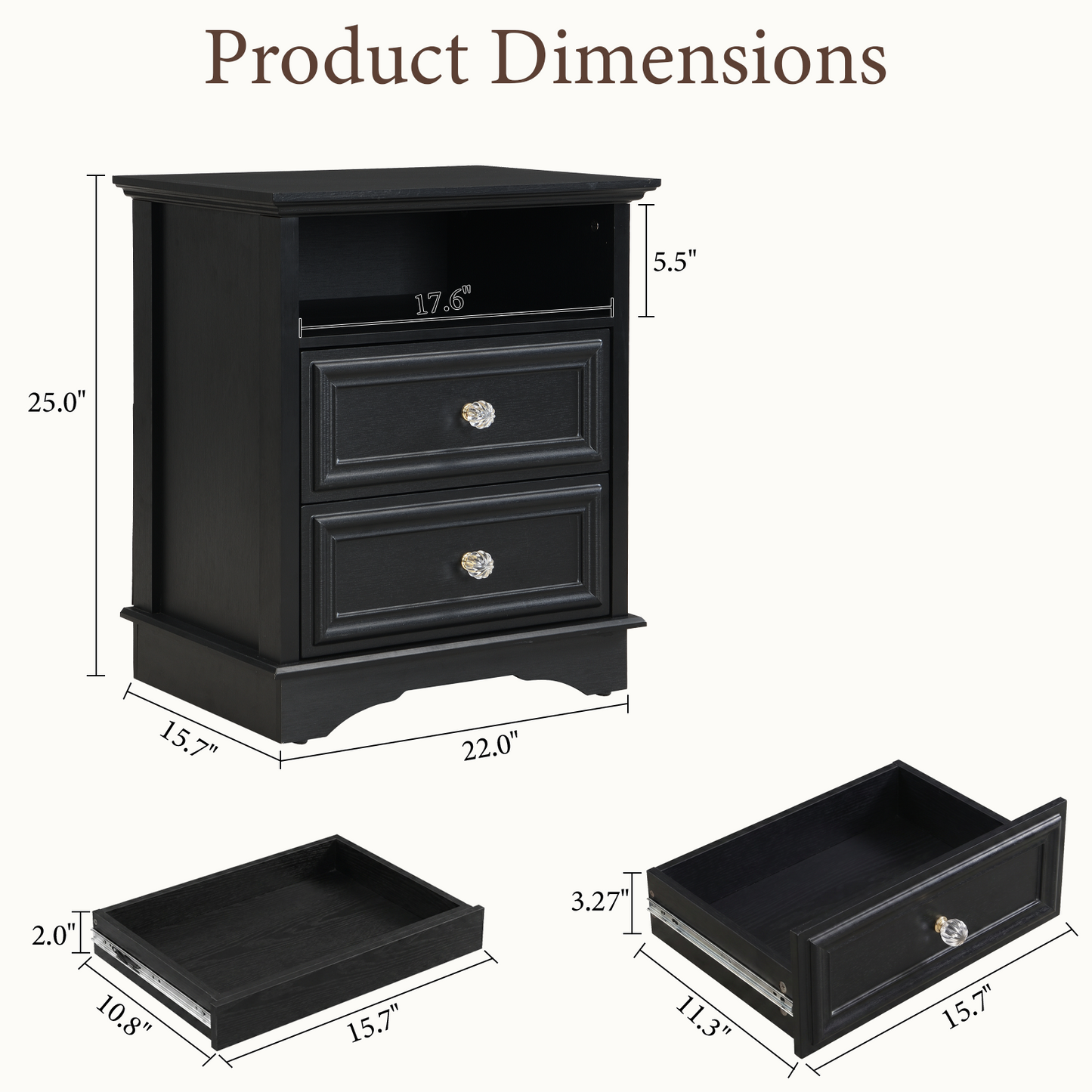 Brafabhome Farmhouse Mid Century Modern Nightstand, 2-Drawer 25" Tall Wood