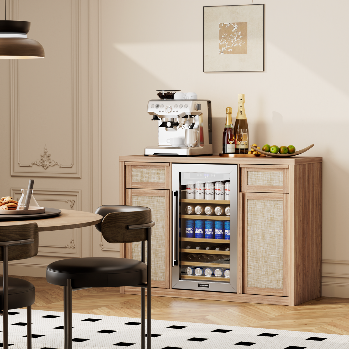 Brafabhome Wine Bar Cabinet with Fridge Space, Liquor Coffee Station with Glass Holder, Snack Organizer with Storage, Mini Fridge Cabinet With Charging Station for Home Theater or Game Room