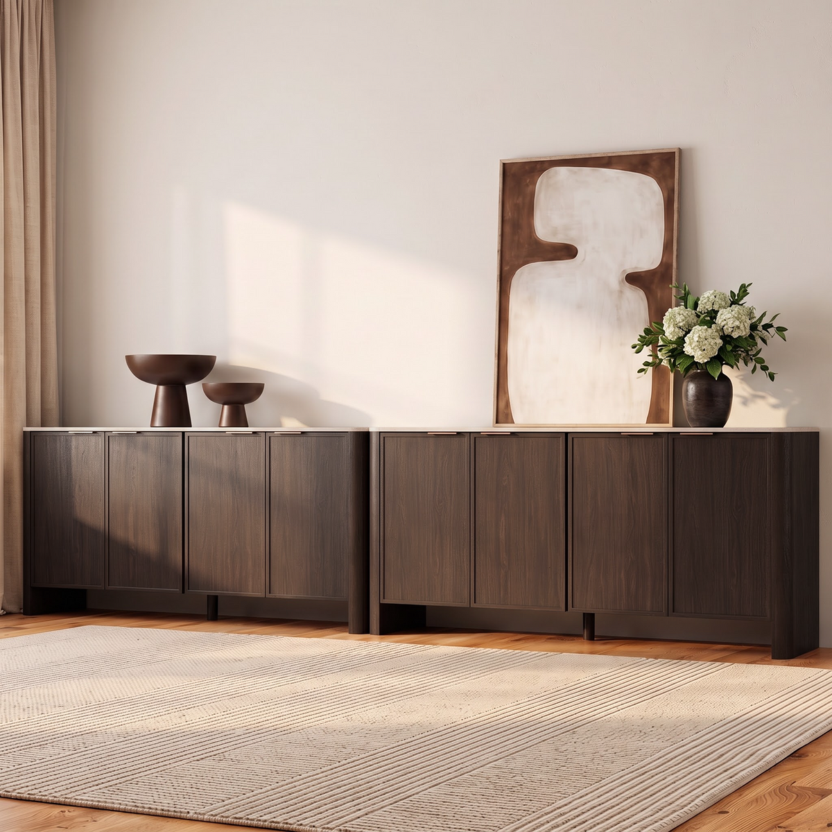 Brafabhome Modern Curved Buffet Cabinet with Storage, 63" Wide Wooden Modular Sideboard Cabinet with Faux Marble Top & Adjustable Shelf for Living Room Dining Room